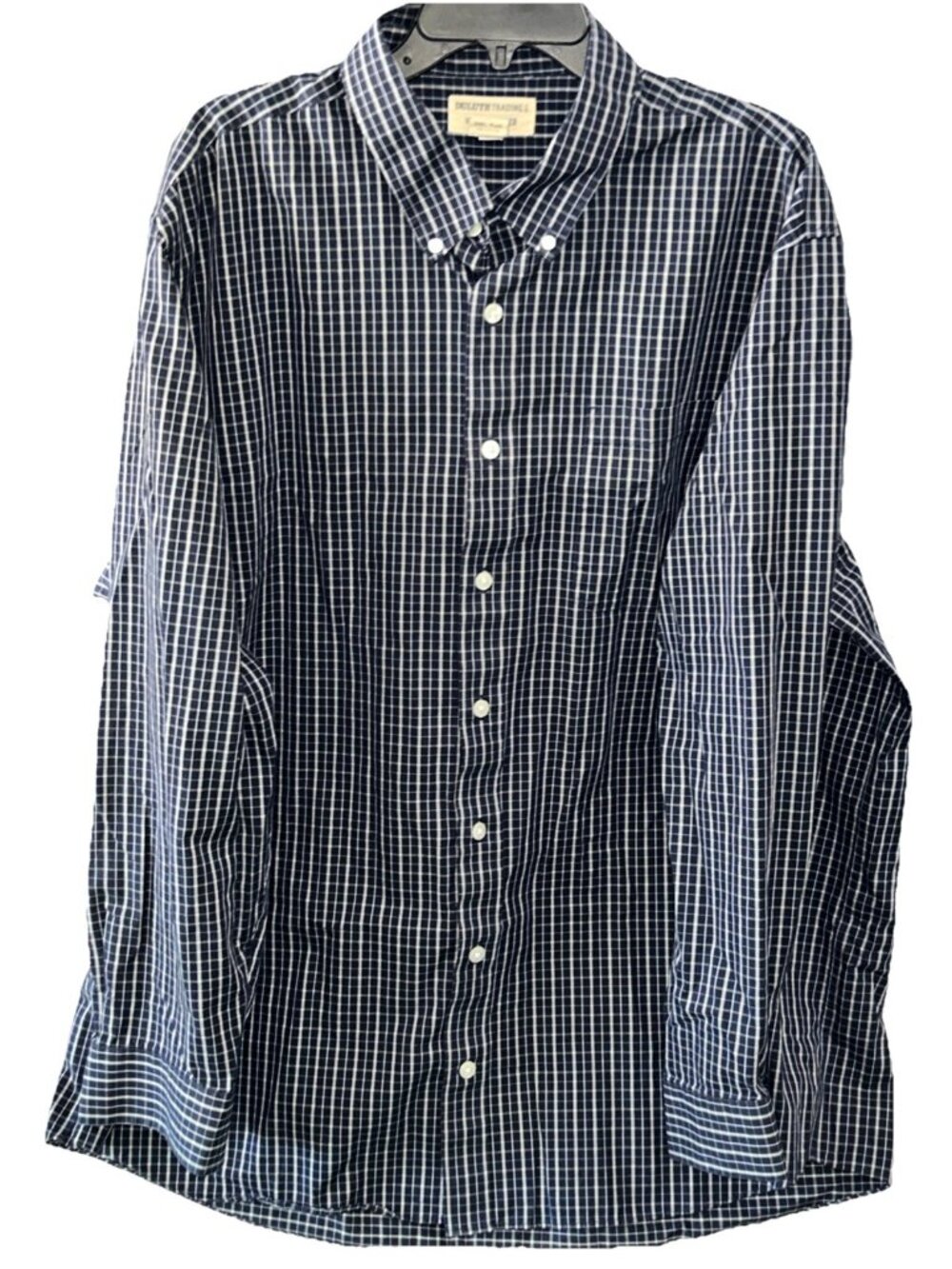Duluth Trading Wrinklefighter 2XL Tall Relaxed Fit Check Shirt Navy Plaid